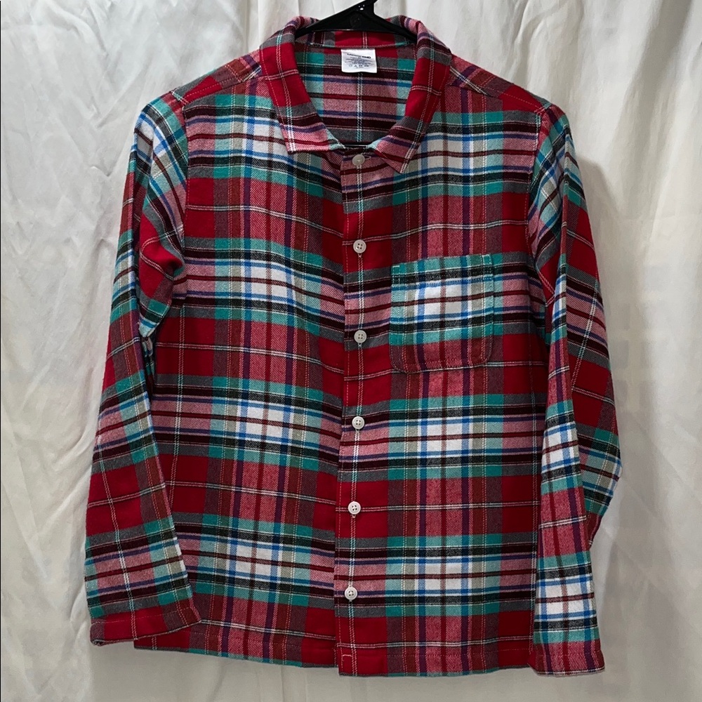 Lands' End Red Plaid Button-Front Shirt